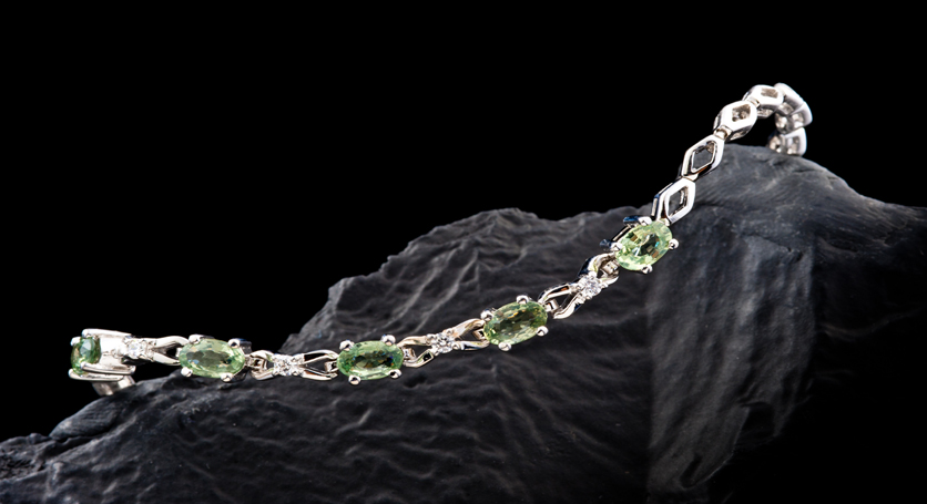 Silver with Green Sapphire and Zirconia Bracelet