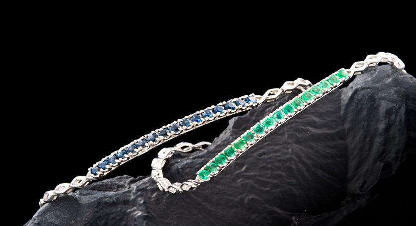 Silver with Sapphire Bracelet + Silver with Emerald Bracelet