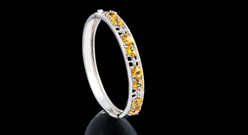 Silver with Citrine and Zirconia Bangle