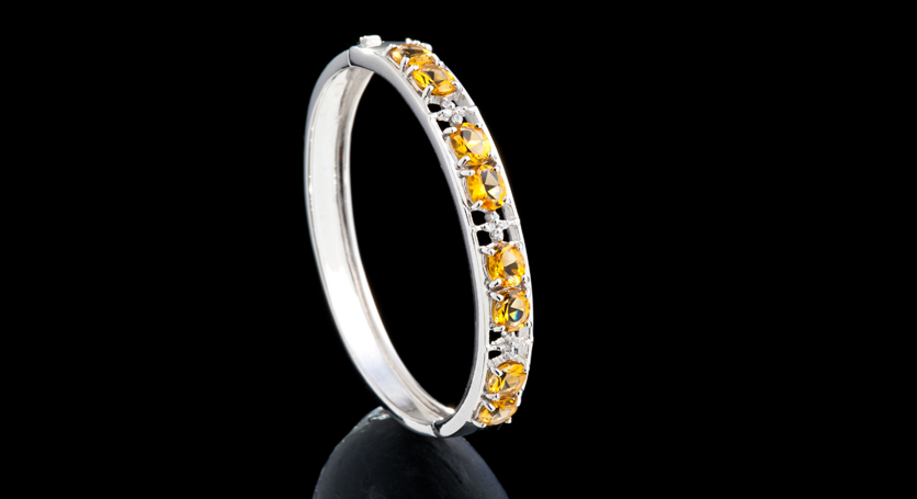 Silver with Citrine and Zirconia Bangle