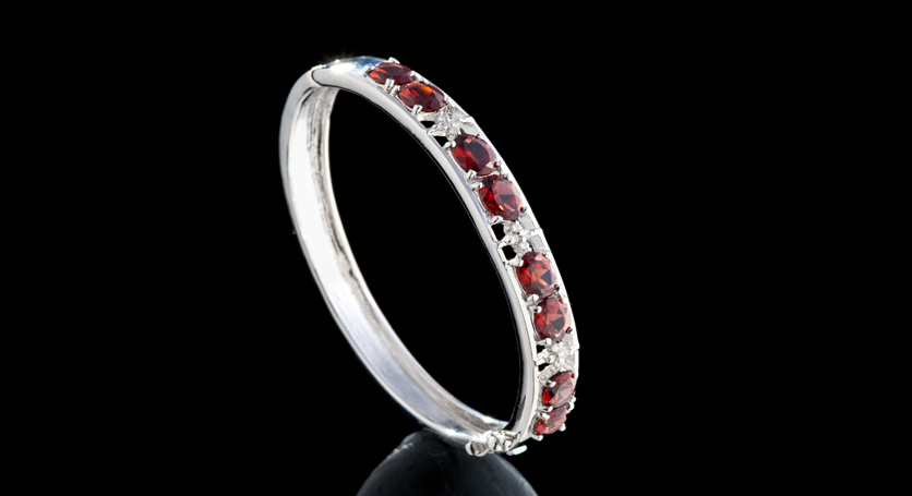 Silver with Garnet and Zirconia Bangle