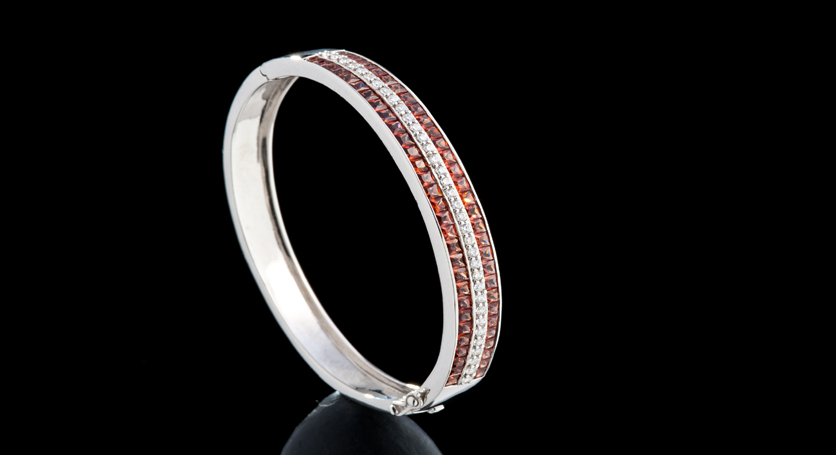 Silver with Garnet and Zirconia Bangle