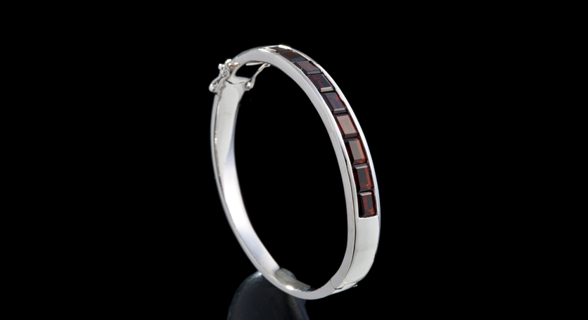 Silver with Garnet Bangle