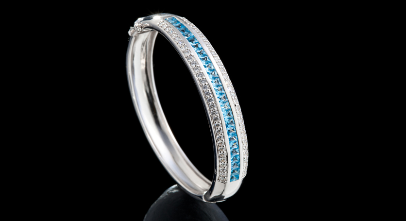 Silver with Blue Topaz and Zirconia Bangle