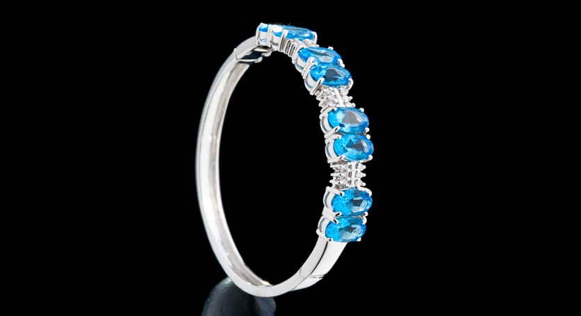 Silver with Blue Topaz and Zirconia Bangle