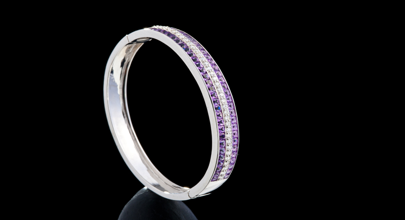 Silver with Amethyst and Zirconia Bangle