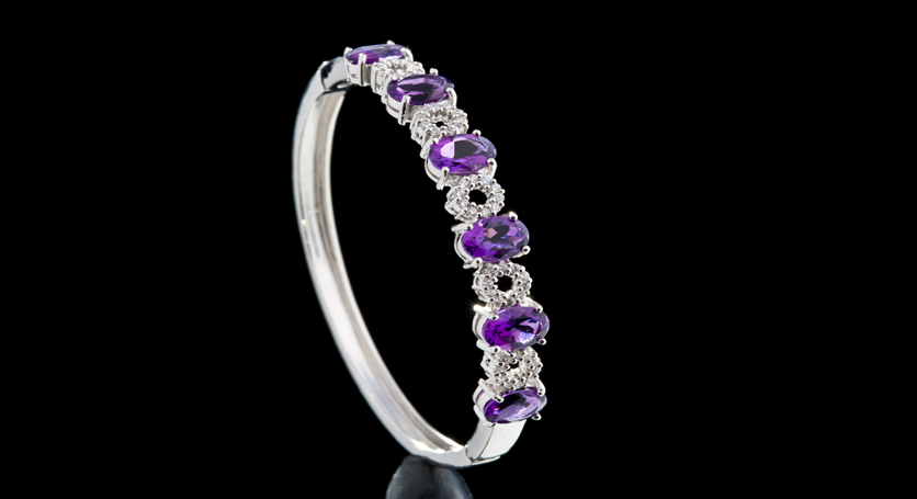 Silver with Amethyst and Zirconia Bangle