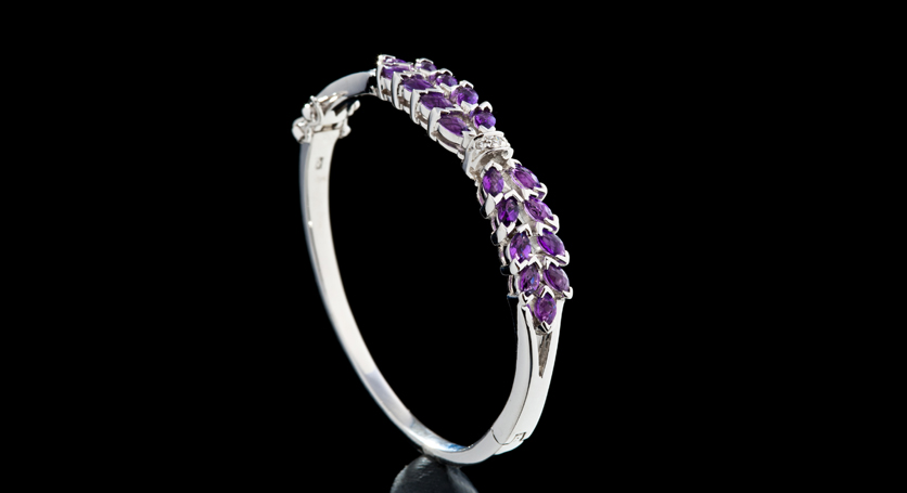 Silver with Amethyst and Zirconia Bangle