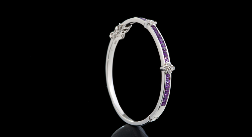 Silver with Amethyst and Zirconia Bangle