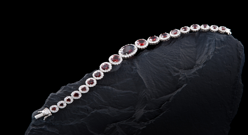 Silver with Garnet and Zirconia Bracelet