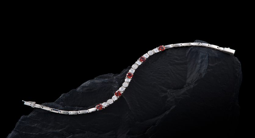 Silver with Garnet and Zirconia Bracelet