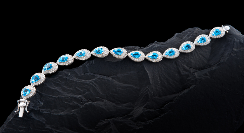 Silver with Blue Topaz and Zirconia Bracelet