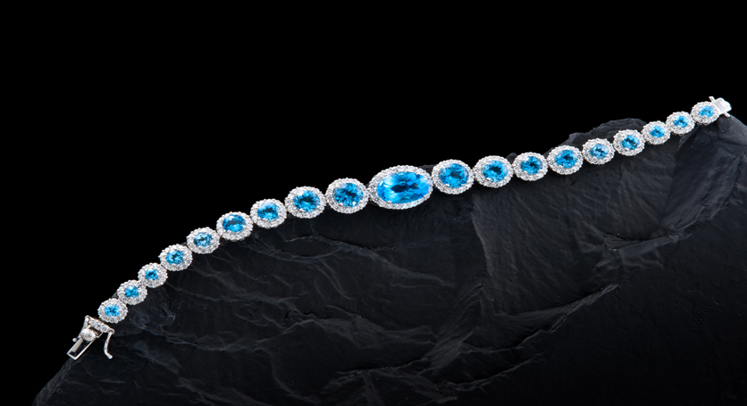 Silver with Blue Topaz and Zirconia Bracelet