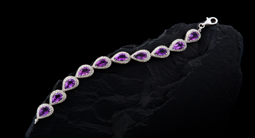 Silver with Amethyst and Zirconia Bracelet