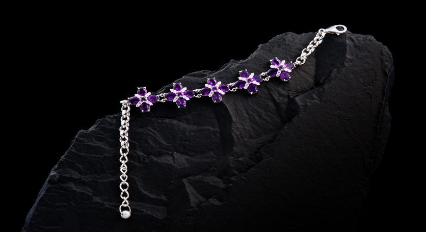 Silver with Amethyst and Zirconia Bracelet