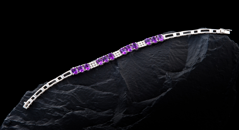 Silver with Amethyst and Zirconia Bracelet