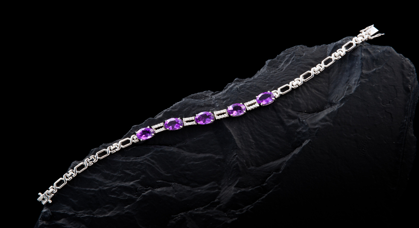 Silver with Amethyst and Zirconia Bracelet