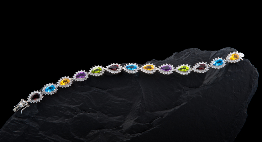 Silver with Multicolor Stones and Zirconia Bracelet