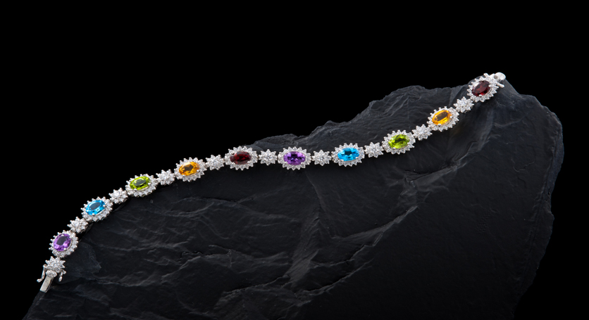 Silver with Multicolor Stones and Zirconia Bracelet