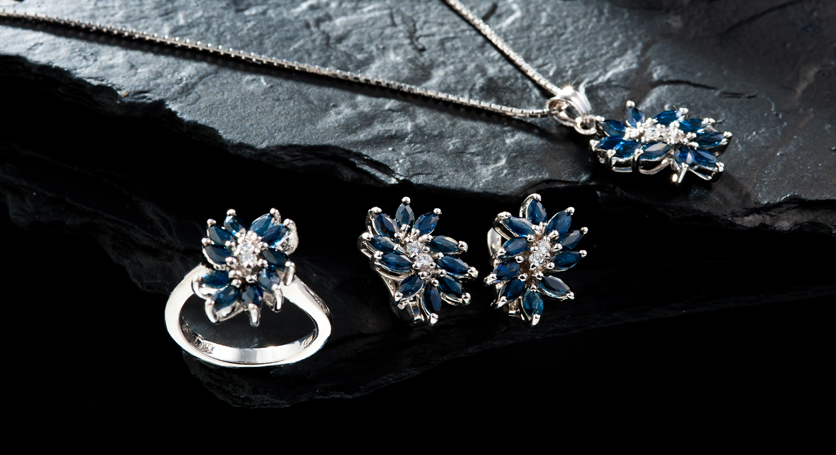 Silver with Sapphire and Zirconia Set