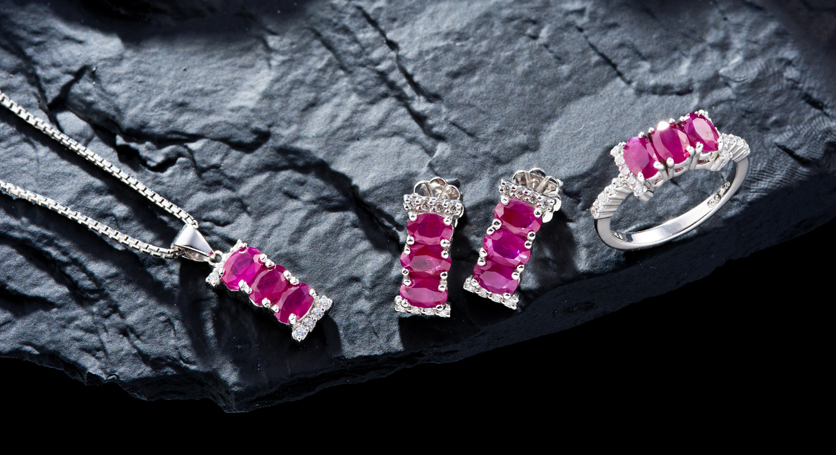 Silver with Ruby and Zirconia Set