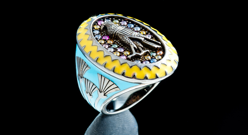 Enamel and Multicolor Stones Ring