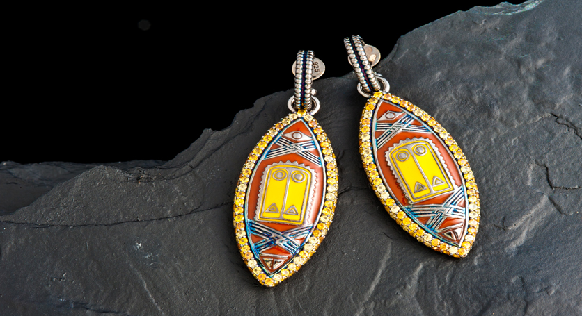 Enamel and Yellow Sapphire Earring