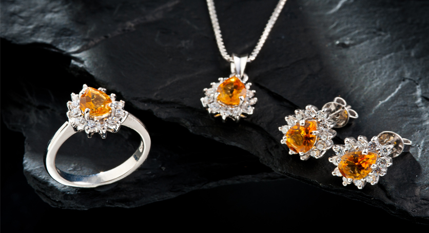 Silver with Citrine and Zirconia Set