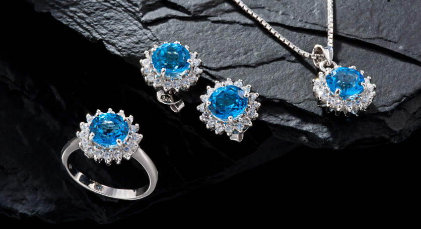 Silver with Blue Topaz and Zirconia Set