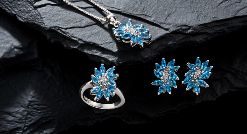 Silver with Blue Topaz and Zirconia Set