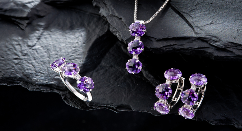 Silver with Amethyst and Zirconia Set