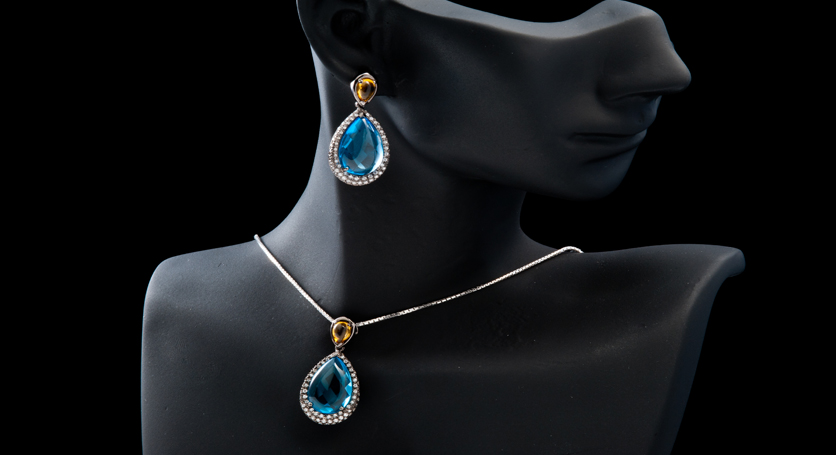 Silver with Citrine, Blue Topaz and Zirconia Set