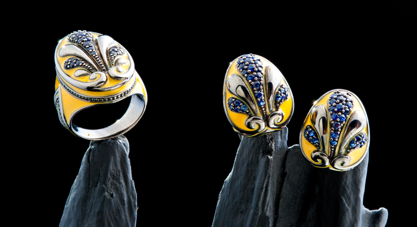 Enamel and Sapphire Set