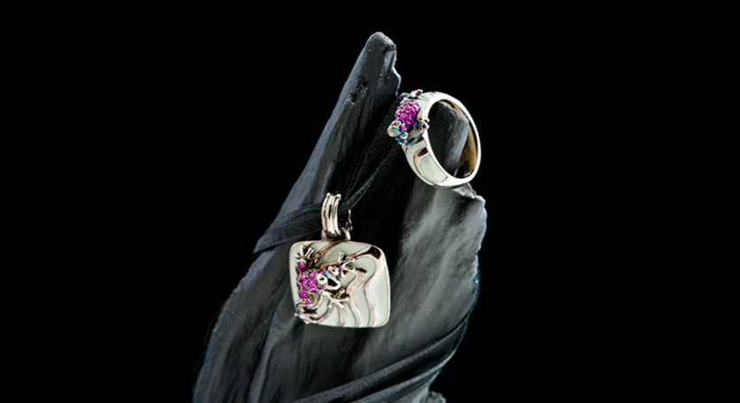 Enamel and Pink Sapphire Set