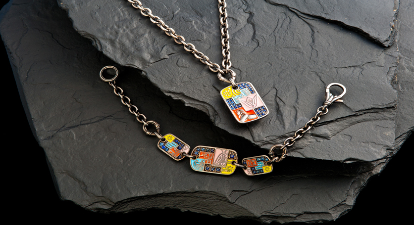 Enamel and Sapphire Set