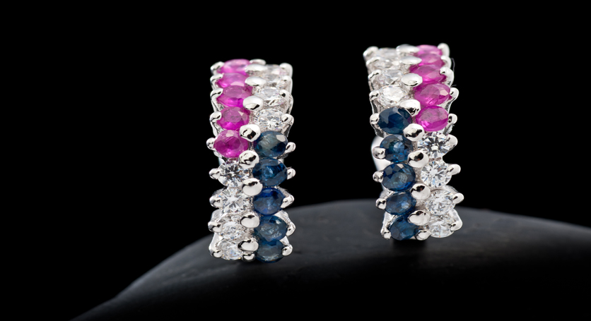 Silver with Ruby, Sapphire and Zirconia Earring