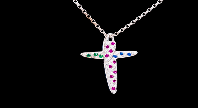 Silver with Emerald, Ruby, Sapphire and Zirconia Pendant