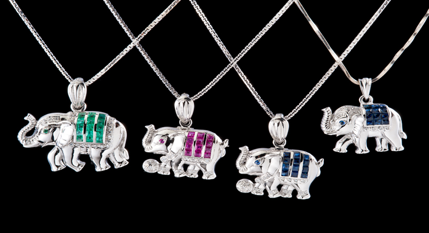 Silver with Emerald+Ruby+Sapphire and Zirconia Pendants