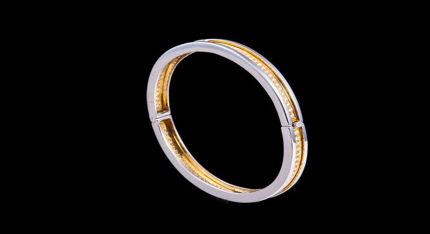 18K White and Yellow Gold with Diamond Bangle