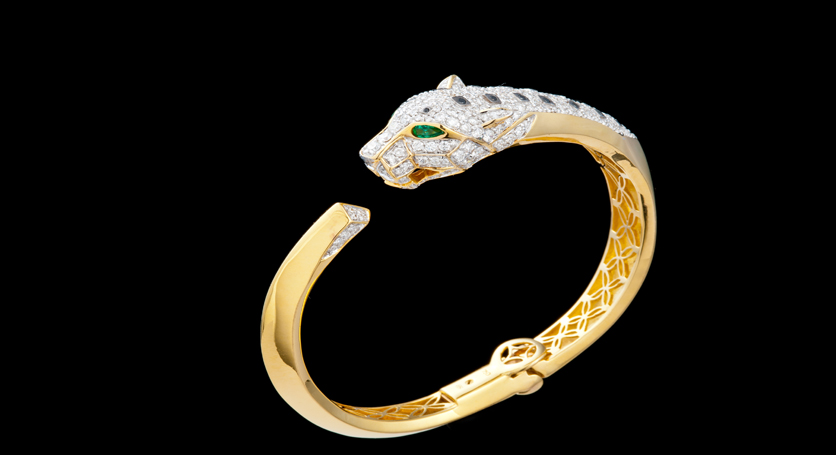 18K Yellow Gold with Emerald and Diamond Bangle