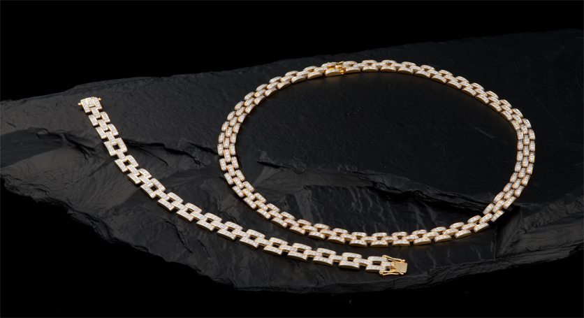 18K Yellow Gold with Diamond Bracelet and Necklace