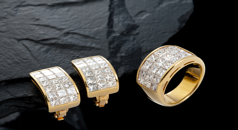 18K Yellow Gold with Diamond Ring and Earring