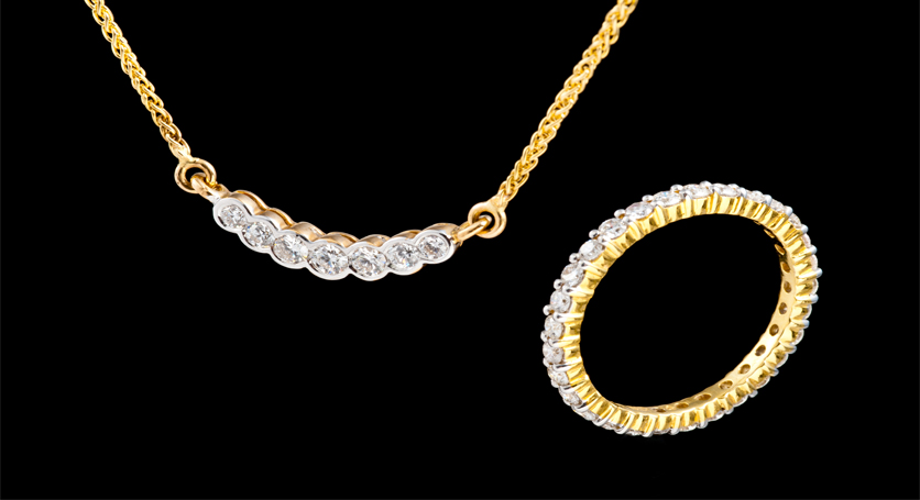 18K Yellow Gold with Diamond Necklace and Ring