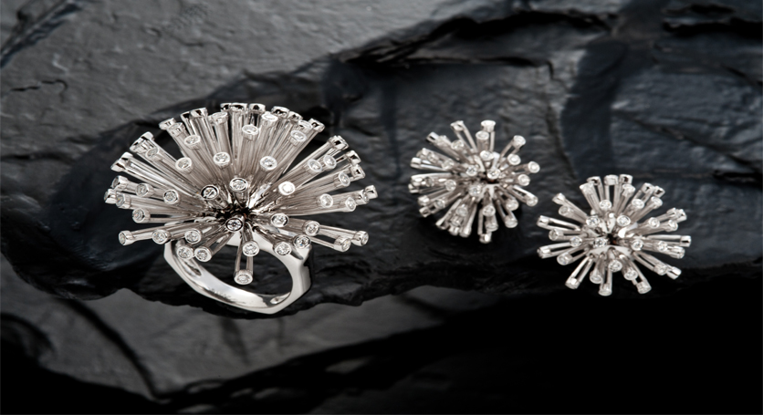 18K White Gold with Diamond Ring and Earring