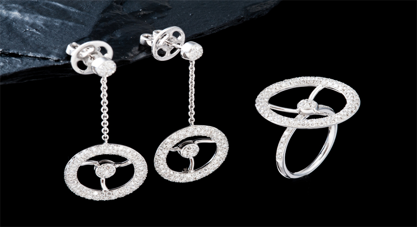 18K White Gold with Diamond Ring and Earring