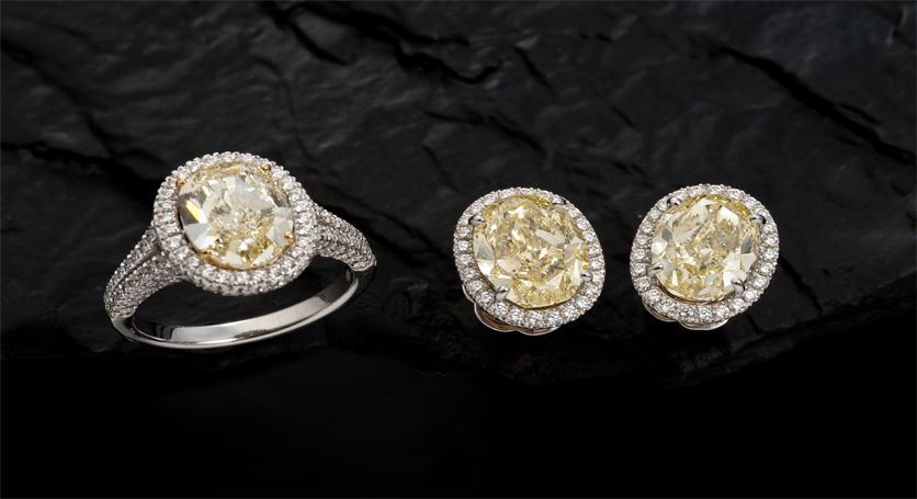 18K White Gold with Yellow Sapphire and Diamond Ring and Earring