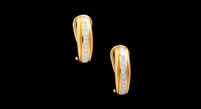 18K Yellow Gold with Diamond Earring