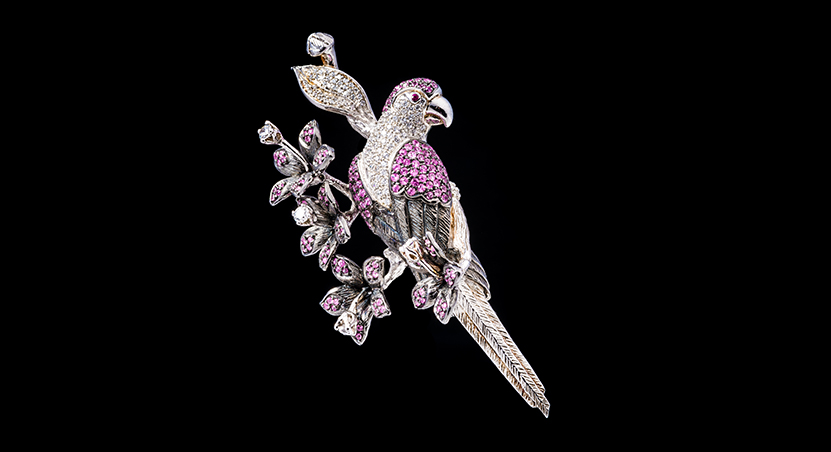 Silver with Pink Sapphire and CZ Brooch