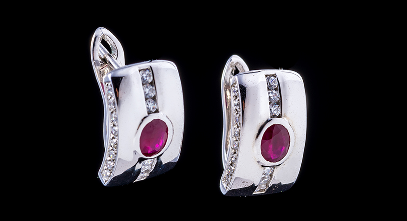 Silver with Ruby and Zirconia Earring