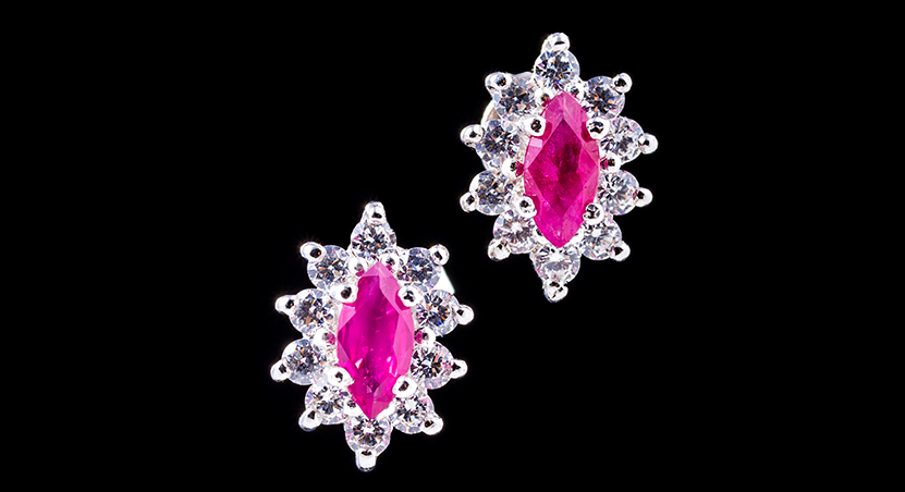 Silver with Ruby and Zirconia Earring